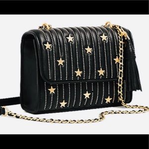 Black leather “Fleming” clutch/ shoulder bag